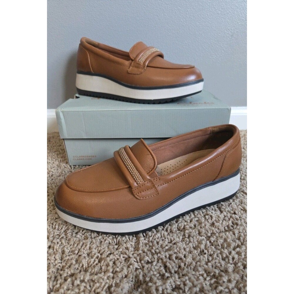 NWB Clarks Collection x Jane & Courtney Tan Leather Loafers Zylah Shine | Sz 8W